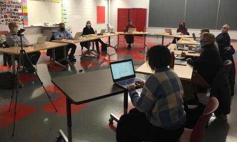 Board members at a meeting on Zoom